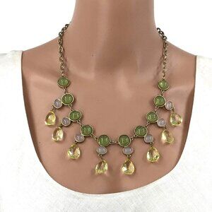 Vintage Talbots Statement Necklace Gold Tone Green Pink Beaded